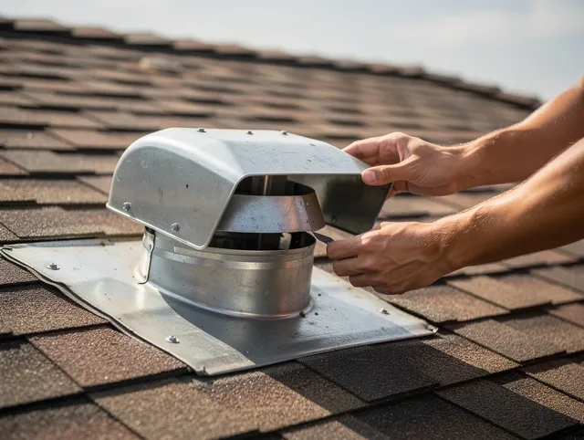 Pasadena Dryer Vent Cleaning certified technician safely cleaning a roof-mounted dryer vent in Pasadena