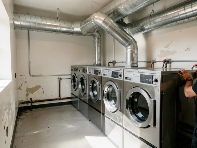 Pasadena Dryer Vent Cleaning team performing large-scale commercial dryer vent cleaning in Pasadena