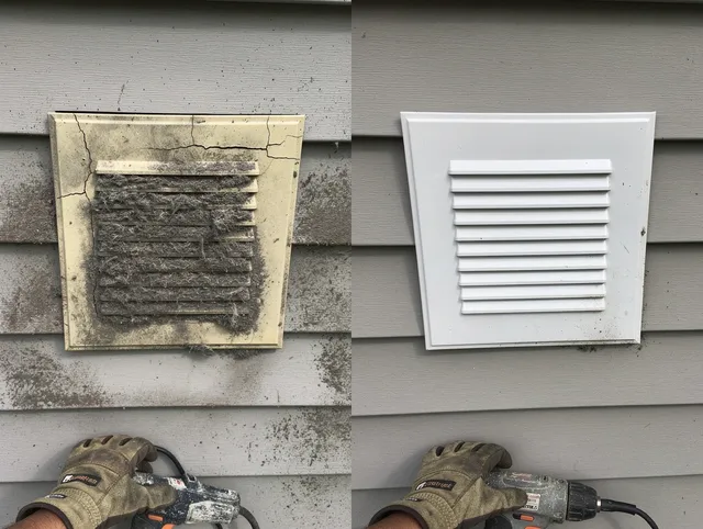 Pasadena Dryer Vent Cleaning technician installing high-quality dryer vent cover at a residential property in Pasadena